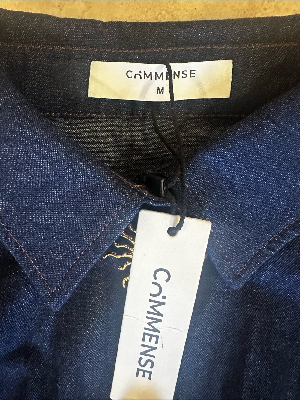 Commense Navy Denim Mini Dress with Gold Sun Buttons - Picture 5 of 9